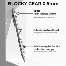 Nicpro Nicpro 3 Pack Blocky Gear 0.5 mm Metal Mechanical Pencils Set with Case, Lead Drafting Pencil with 8 Tube (480PCS) Lead Refills(HB 2B), 4 Erasers, 18 Eraser Refills for Art Writing, Sketching Drawing