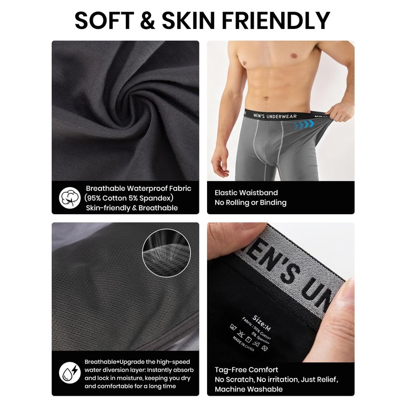Men's Incontinence Underwear, 100ML Absorb Leakproof Boxer Brief