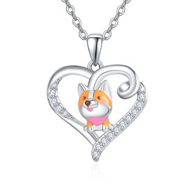 KINGWHYTE Heart Dog Necklace For Women S925 Sterling Silver Corgi Necklace Animal Jewelry Gifts For Women