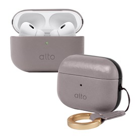 Alto Case for AirPods Pro 2 with Keychain, Italian Leather Case Cover Compatible AirPods Pro 2nd Generation 2022 Women Men Protective Hard Shell Supports Wireless Charging Front LED Visible (Gray)