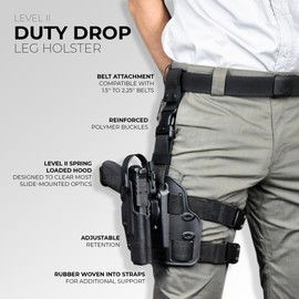 Level II Quick Release Duty Drop Leg Holster fits Walther PDP 5'' w/SureFire X300 (Black, Right-Hand Draw)