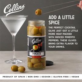 Collins Colossal Martini Pimento Olives | Premium Garnish for Cocktails, Martinis, and Salads, Snack Trays, Charcuterie, Cheese Plates, Condiment Olives 10oz