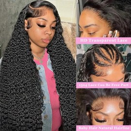 Deep Wave Lace Front Wigs Human Hair Wigs for Black Women 13x4 HD Lace Front Wigs Human Hair Pre Plucked Wet And Wavy Lace Front Wigs Human Hair 13x4 Lace Front Wigs Human Hair 28 Inch 180% Density