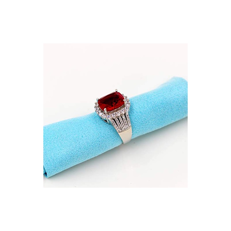 Uloveido White Gold Plated Cushion Cut Simulated Ruby Rings Adjustable,