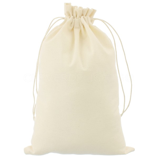 CleverDelights Cotton Bags - 8" x 12" - 10 Pack - Premium Muslin Drawstring Bag