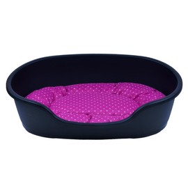 Dog Basket Anthracite + Cushion Dots Design Pink, 81 cm