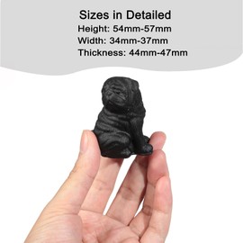 Sportmusies Natural Black Obsidian Stone Pug Dog Figurine Decoration for Home Office, Hand-Carved Crystal Puppy Dog Animal Statue