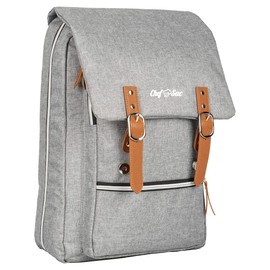 Chef Knife Bag Vintage Backpack | 30+ Pockets for Knives and Chef Tools | Knife Carrying Case with Hidden Back Pocket for Tablet | Sturdy Knife Bag for Chefs & Culinary Students (Heather Grey)