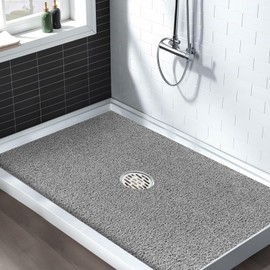 Extra Large Non Slip Shower Mat: 47.2x31.5 inch Loofah Shower Mat for Inside Shower with Drain Hole in Middle, Soft PVC Anti-Slip Shower Stall Mats for Bathroom,Wet Area, Quick Drying