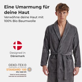 Claudio Men's Frotté Bathrobe - 100% Organic Cotton - Oeko-Tex Certified - Soft & Absorbent, gray