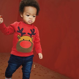 MUJOQE Maglione natalizio per ragazzi in cotone Babbo Natale renna felpa per bambini Natale a maniche lunghe Caldi vestiti natalizi 1-7 anni, Rosso Natale Renna, 110