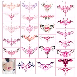 Sucodver 24 Piece Set of 24 Realistic Large Clavicle Tummy Butt Durable Tattoo Stickers