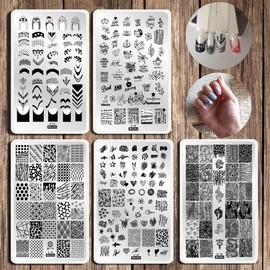 Nail Stamping Kit Nail Stamping Plates Set, 5 Big Nail Stamp Plates 1 Nail Stamper 1 Scraper 1 Storage Bag ,french Nail Stamper Templates Geometric Animal Snake Graffiti Nail Art Scraper Stamper Set