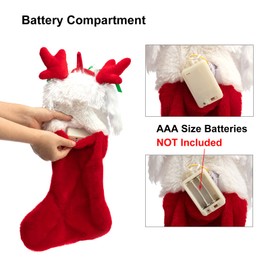 HollyHOME Christmas Stockings Animated Puppy Plush Head Stockings with Music and Flapping Ears Hanging Xmas Decoration Kids Gift Socks Ornament White 19 Inch