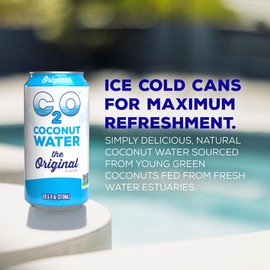 C2O - Coconut Water, The Original Flavor (24 Pack) - Made with Fresh Coconut Water - Plant Based - Non GMO - Canned Water - Natural Hydration, Essential Electrolytes, & Potassium - 24 Cans, 10.5 FL OZ