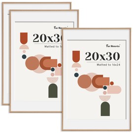 Modern Arched Picture Frames (Set of 3), Shatterproof PVC Photo Frames 20x30, Display Pictures 16x24 with Mat or 20x30 Without Mat, Lightweight, Water-Resistant & Space-Saving Home Decor, Natural