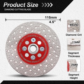 FOCSTOL Diamond Cutting Grinding Disc - 4.5 Inch(115mm) Double Side Vacuum Brazed Diamond Blade for Granite Marble Procelain Ceramic Tile Quartz 5/8 Inch-11 Thread