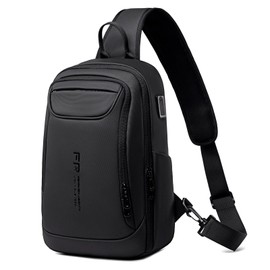FENRUIEN Mens Crossbody Bag, Water Resistant Sling Backpack for Daily/Travel, Black
