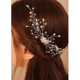 Deniferymakeup Purple Rhinestones Hair Comb Purple Hairpiece Wedding Bridal Violet Hair Accessory for Women and Girls (Gold)
