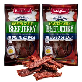 Bridgford Sweet Baby Ray’s Beef Jerky Roasted Garlic 10 oz Pack of 2 - Healthy High Protein Beef Jerky for Your Dietary Preferences - Ready-to-Eat Snacks for On-the-Go Snacking and Busy Lifestyles