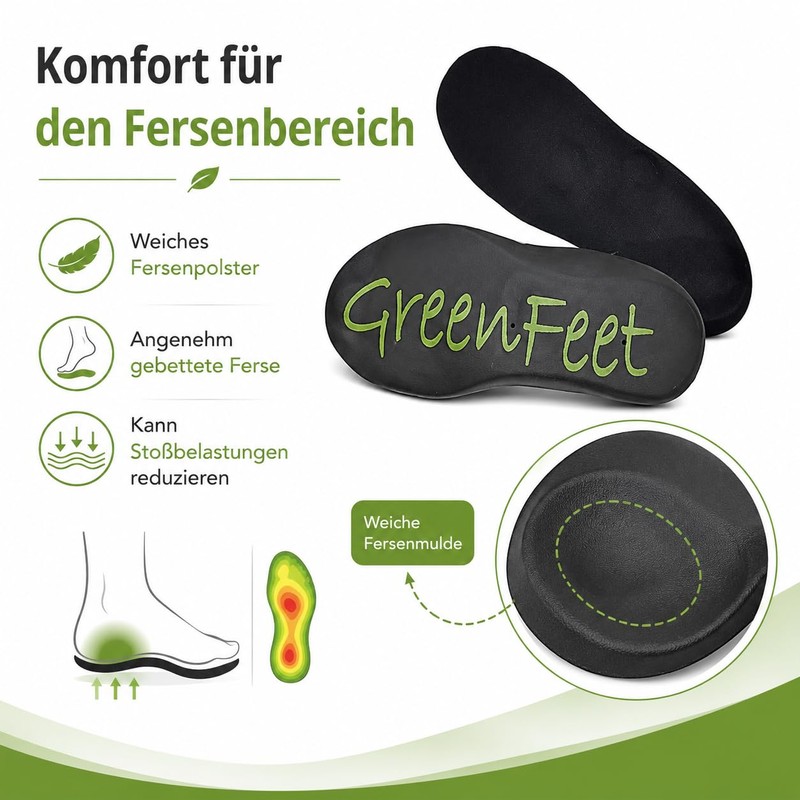 Green-Feet Orthopaedic Insoles Further Designed For Lower Arch Foot Splayfoot