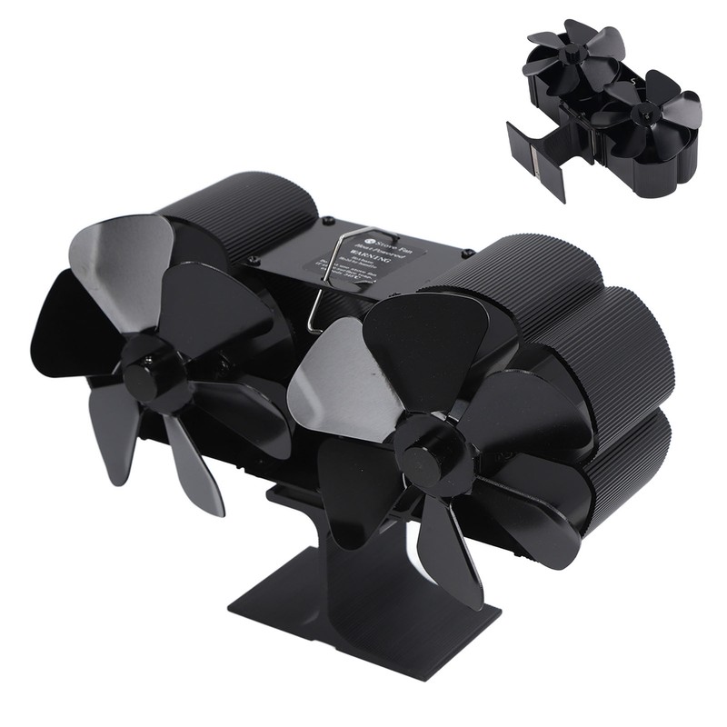 6 Blades Heat Powered Stove Fan Dual Head Fireplace Fan