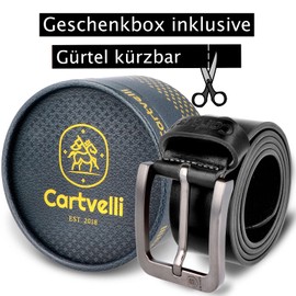 Cartvelli Premium Men's Leather Belt with Gift Box – Genuine Leather Men's Belt 40 mm Can be Shortened for Jeans Chinos Suit and Pants, black
