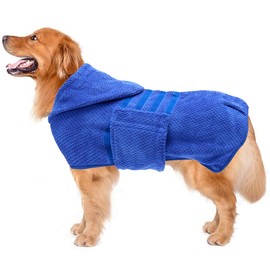 Geyecete dog drying coat with Hood for After Bath Bathrobe Towel Dog Drying Coat for Wet Walking in Rain/Snow-Dry Fast Dog Bag-Pineapple grid Fast Drying-Blue-L