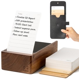 Daily To Do List Planner, 150 Checklist Cards with Walnut Stand, Reusable Productivity Index Card Organizer for Work Office School, with Portable Card Storage Holster, 6.7x3.5 Inches