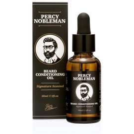 Percy Nobleman Beard Oil – 99 % Natural Conditioning & Grooming Oil – Argan, Jojoba, Avocado, Almond & Marula Oils – Vanille Musk Scent – Softens, Nourishes & Tames Coarse Beards (30 ml)