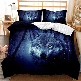 TULTOAP Wolf Bed Linen, 135 x 200 cm, 3D Animal Wolf Duvet Cover with Pillowcase, Boys, Girls, Bedroom Decoration, Wolf Motif Bedding Set (Wolf 3.135 x 200 cm)