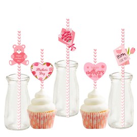 24 Pcs Mother's Day Themed Disposable Drinking Straws, Mom's Themed Paper Drinking Straw, Great for Valentine, Wedding, Birthday, Bachelorette Party, Bridal Shower