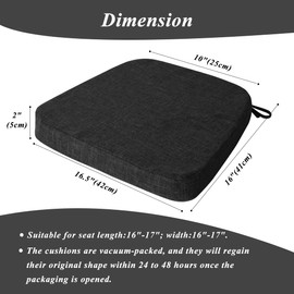 FlyGulls Dining Room Chair Cushions Set of 4 Indoor Kitchen Chair Pads with Machine Washable Cover Non Slip Seat Cushion with Ties 16.5"x16"x2" (Black)