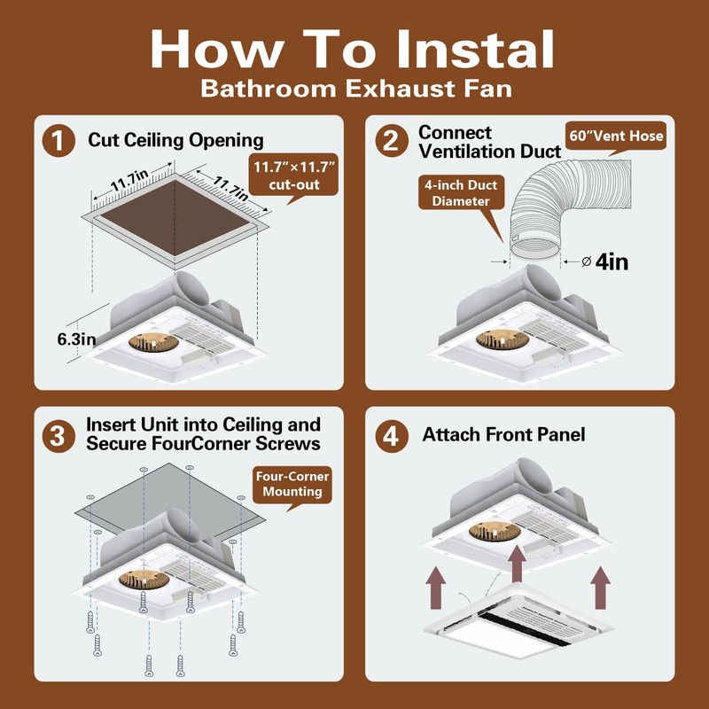 Bathroom Exhaust Fan with 1800W Heater and Light, 140 CFM