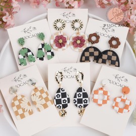 Puocaon Checkerboard Polymer Clay Cutters - 8 Pcs Clay Cutters for Polymer Clay Jewelry, Squares Polymer Clay Earring Cutters, Flower Drop Shape Clay Cutters for Earrings, Polymer Clay Cutters Tools