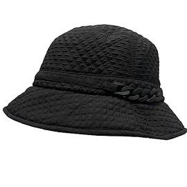 Foldable Water Repellent Quilted Rain Hat w/Adjustable Drawstring, Bucket Cap (CL6029 Black)