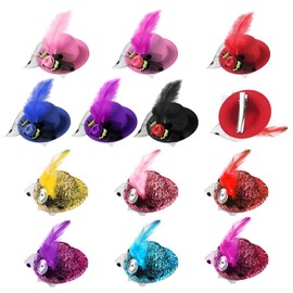 12 Pieces Tea Party Hats for Little Girls Mini Hat Hair Clip Mini Top Hat Fascinator Decorative with Flowers Faux Feather Mesh Bow Hair Barrette Hair Hairpin for Kids Toddler Girls Costume Accessory
