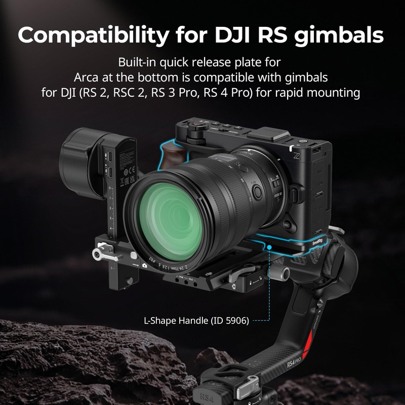 SMALLRIG L字型ハンドル Nikon ZR用 人間工学に基づいた木製グリップ付き 1/4インチ&3/8インチのネジ穴付き Arca用QRプレート 三脚にクイックスイッチ付き DJI RS