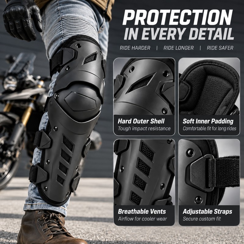 Motorcycle Knee & Elbow Guard Set for Riding – Adjustable