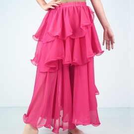 MUNAFIE Long Chiffon Three Layer Swing Dance Skirts for Women Belly Dance Skirt Dance Dress Belly Dance Costume, rose