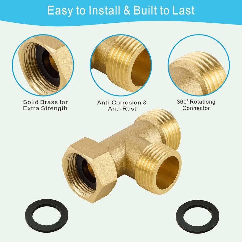 XNTONG 1/2" Brass Tee, Brass 3-Way Shower Diverter Valve, 1/2"