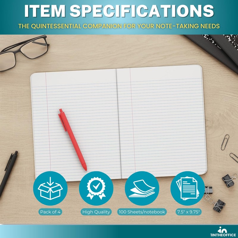 1InTheOffice Composition Notebook College Rule 9.75 x 7.5, Composition Notebooks,