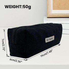 STQDEU Aestheti Pencil Case, Aestheti Large Volume Stationery Case, Plain Corduroy Pencil Case, Teenager, Pencil Case Girls Storage Bag, black, Can be used as a stationery case or as a storage bag.