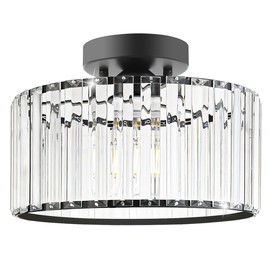 Crystal Ceiling Light Fixture, Modern Semi Flush Mount Ceiling Light, Black Close To Ceiling Light Fixtures, Crystal Chandelier Entryway Light, 11in Chandelier for Bedroom Porch Kitchen Living Room