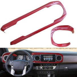 OUBUVO Car Inner Look Central Console Dashboard Panel Cover Trim Fit for Toyota Tacoma 2016 2017 2018 2019 2020 2021 2022 2023 Console Dashboard Decorative Border Frame (Red Carbon Fiber Pattern)