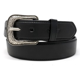 Cinturón de Piel Vacuna con Hebilla Vaquera Vintage (Negro, 40)