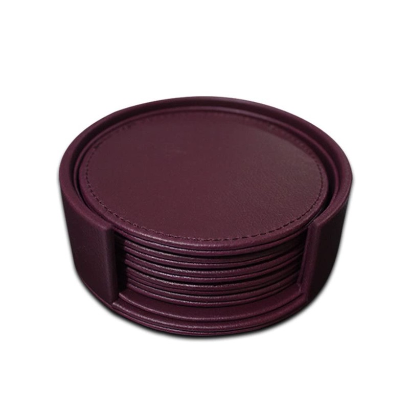 Faux leather round Tea Coasters with cover, pack of 6