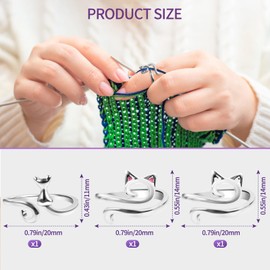 6 Pack Adjustable Crochet Yarn Tension Rings for Crocheting, Peacock & Cat Shaped Crochet Finger Rings for Tension Control - Perfect for Crocheters & Knitters (3 Types Cat Rings*2)