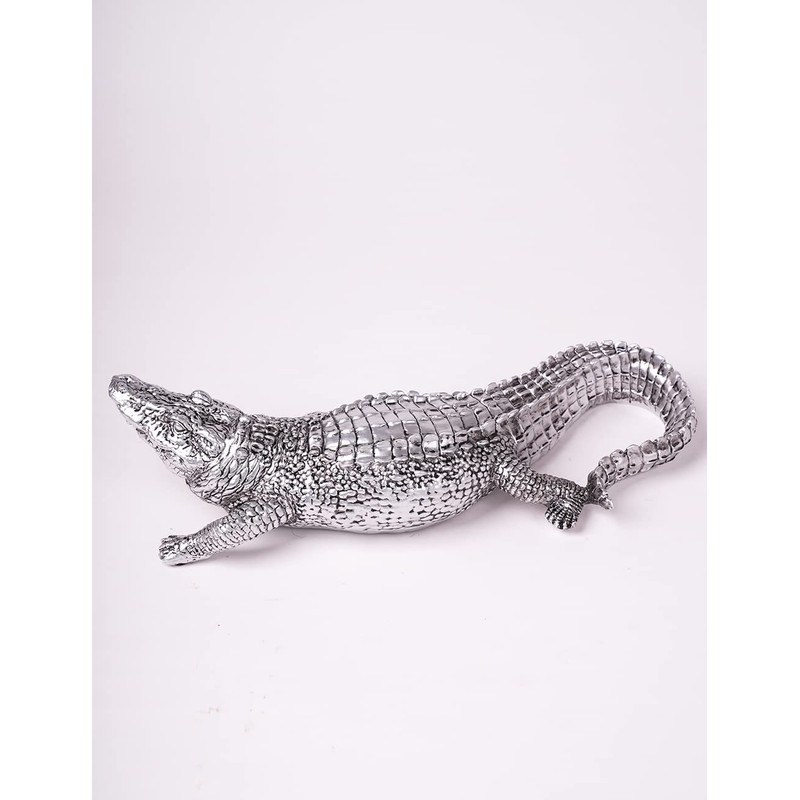 HAUCOZE Crocodile Sculpture Statue Animal Figurine Geometric Decor Polyresin Silver