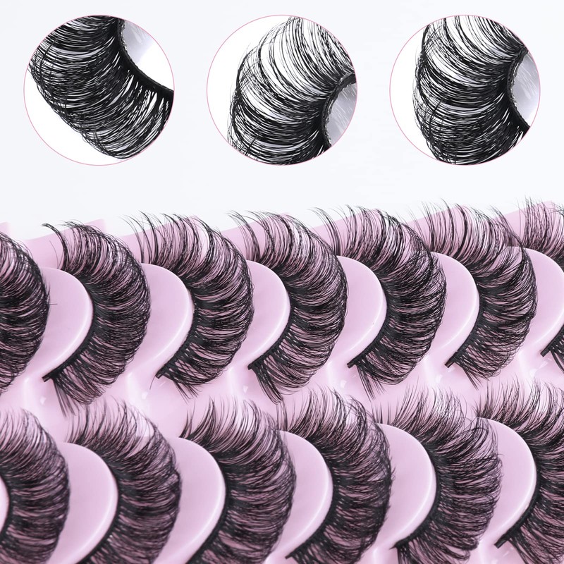 WLLHYF Russian Strip False Lashes Cat Eye Fluffy Wispy Faux